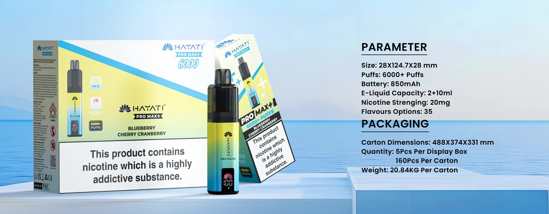 Hayati 6000 Puffs Jednorazowy Vape z wyświetlaczem LED