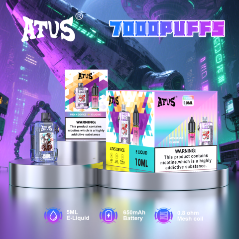DE012 E-papierosy jednorazówka 7000 Puffs z możliwością ładowania i regulowanym przepływem powietrza ATVS Vape