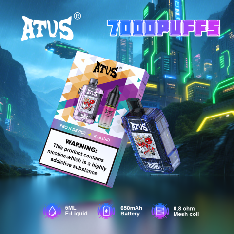 DE012 E-papierosy jednorazówka 7000 Puffs z możliwością ładowania i regulowanym przepływem powietrza ATVS Vape