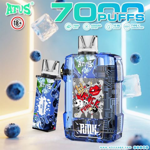 DE012 E-papierosy jednorazówka 7000 Puffs z możliwością ładowania i regulowanym przepływem powietrza ATVS Vape