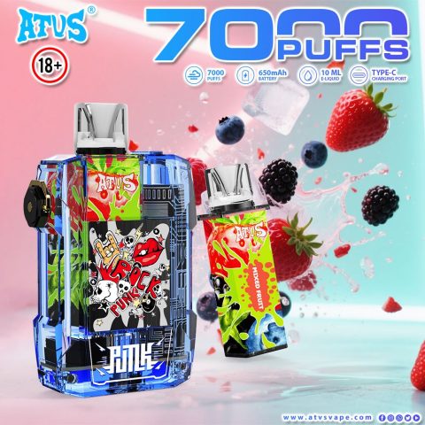 DE012 E-papierosy jednorazówka 7000 Puffs z możliwością ładowania i regulowanym przepływem powietrza ATVS Vape