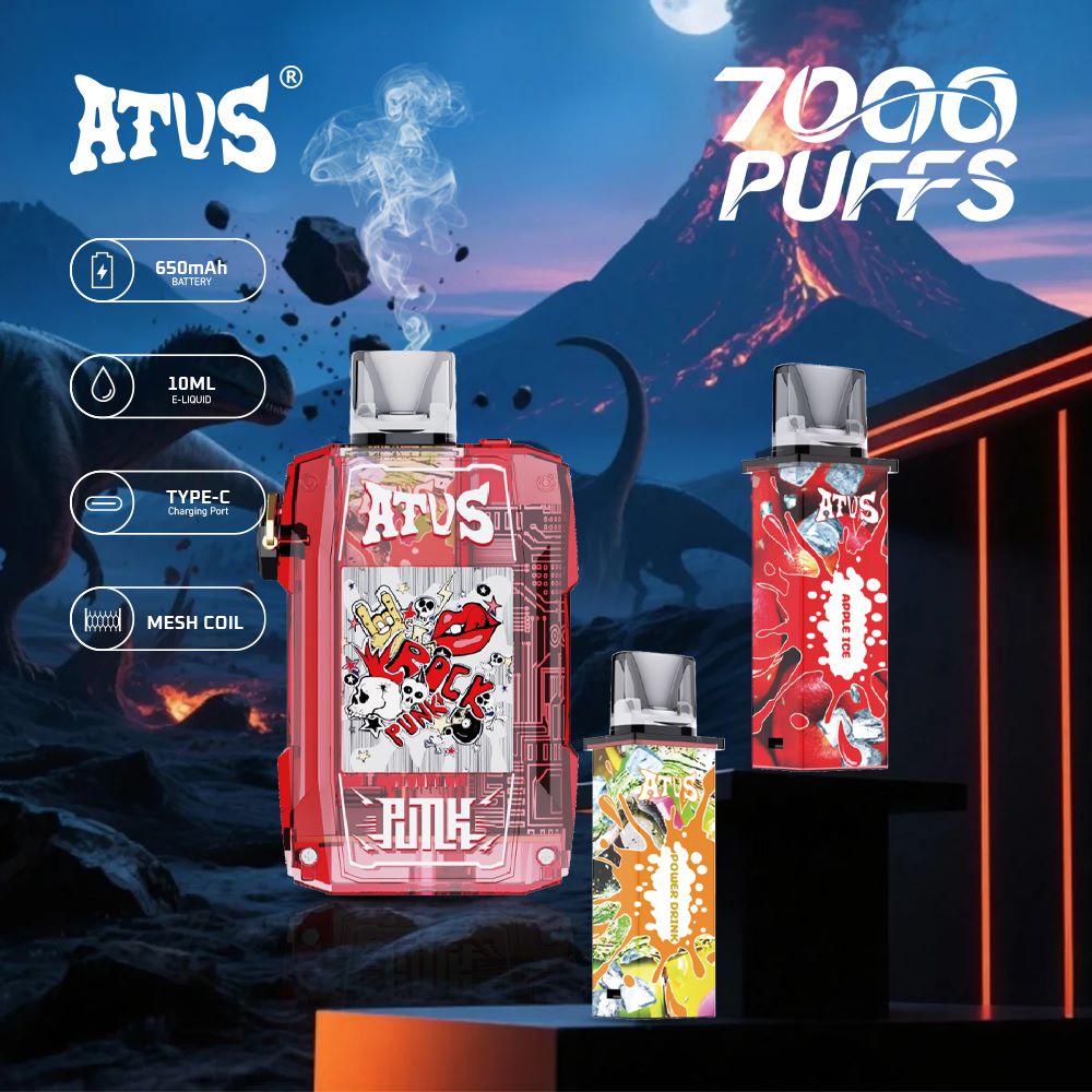 DE012 E-papierosy jednorazówka 7000 Puffs z możliwością ładowania i regulowanym przepływem powietrza ATVS Vape