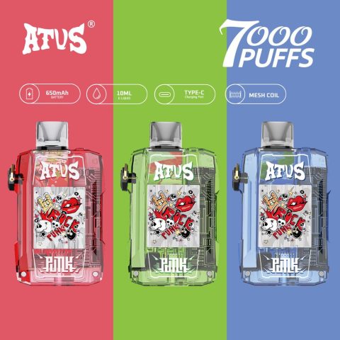DE012 E-papierosy jednorazówka 7000 Puffs z możliwością ładowania i regulowanym przepływem powietrza ATVS Vape