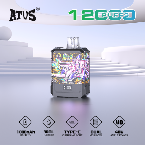 DE013A E-papierosy jednorazówka 12000 Puffs z wyświetlaczem LED i regulowanym przepływem powietrza