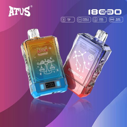 DE015 E-papierosy jednorazówka 18000 Puffs z wyświetlaczem LED i regulowanym przepływem powietrza, ładowany ATVS Vape