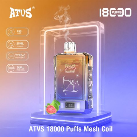 DE015 E-papierosy jednorazówka 18000 Puffs z wyświetlaczem LED i regulowanym przepływem powietrza, ładowany ATVS Vape