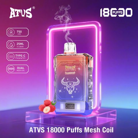 DE015 E-papierosy jednorazówka 18000 Puffs z wyświetlaczem LED i regulowanym przepływem powietrza, ładowany ATVS Vape