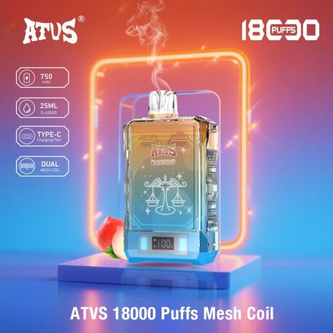 DE015 E-papierosy jednorazówka 18000 Puffs z wyświetlaczem LED i regulowanym przepływem powietrza, ładowany ATVS Vape