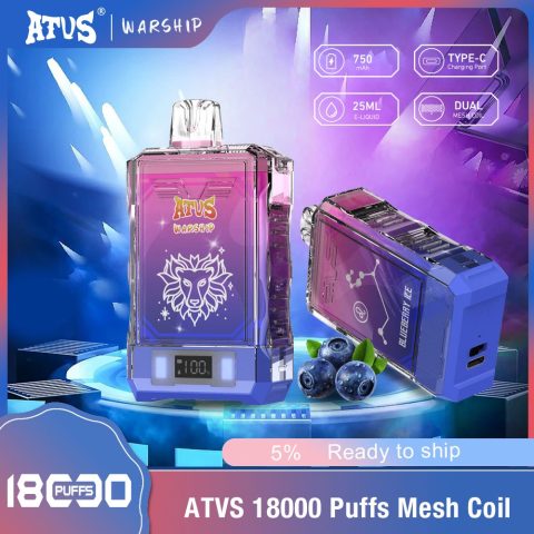 DE015 E-papierosy jednorazówka 18000 Puffs z wyświetlaczem LED i regulowanym przepływem powietrza, ładowany ATVS Vape