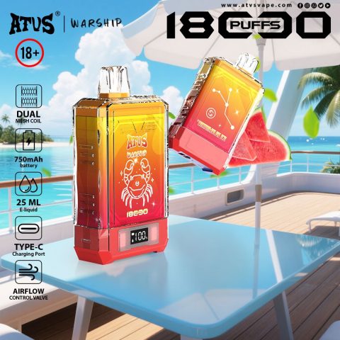 DE015 E-papierosy jednorazówka 18000 Puffs z wyświetlaczem LED i regulowanym przepływem powietrza, ładowany ATVS Vape
