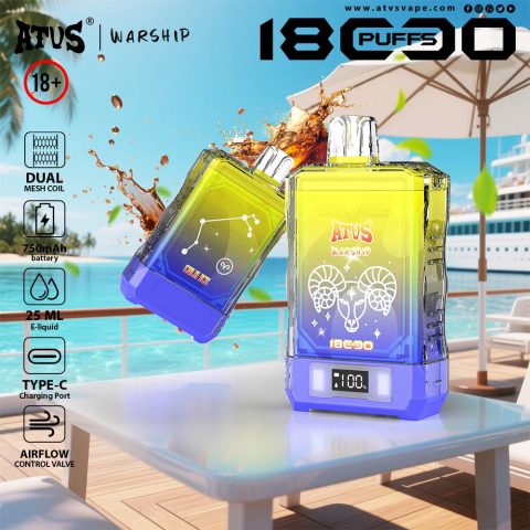 DE015 E-papierosy jednorazówka 18000 Puffs z wyświetlaczem LED i regulowanym przepływem powietrza, ładowany ATVS Vape