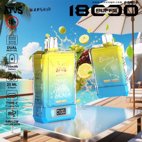DE015 E-papierosy jednorazówka 18000 Puffs z wyświetlaczem LED i regulowanym przepływem powietrza, ładowany ATVS Vape
