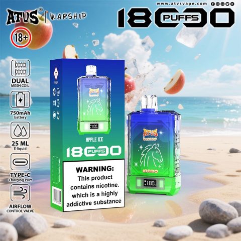 DE015 E-papierosy jednorazówka 18000 Puffs z wyświetlaczem LED i regulowanym przepływem powietrza, ładowany ATVS Vape