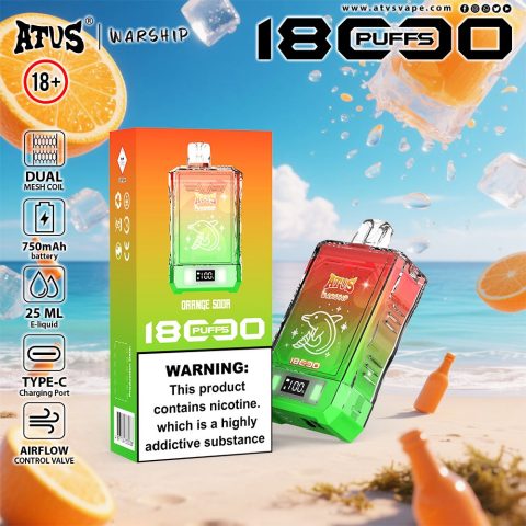 DE015 E-papierosy jednorazówka 18000 Puffs z wyświetlaczem LED i regulowanym przepływem powietrza, ładowany ATVS Vape