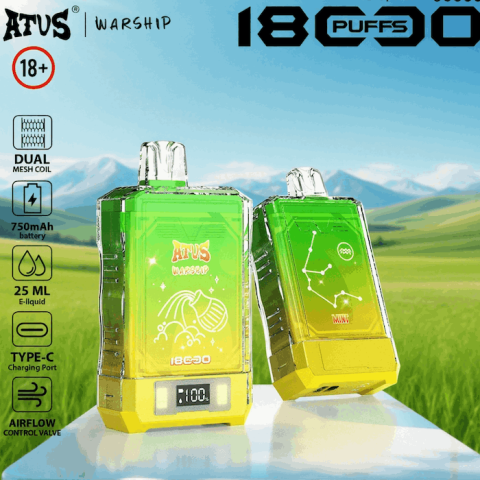 DE015 E-papierosy jednorazówka 18000 Puffs z wyświetlaczem LED i regulowanym przepływem powietrza, ładowany ATVS Vape