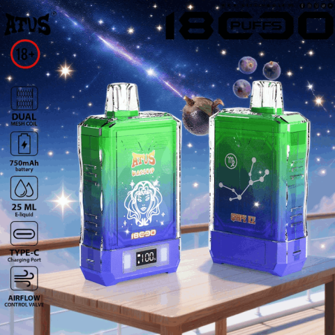 DE015 E-papierosy jednorazówka 18000 Puffs z wyświetlaczem LED i regulowanym przepływem powietrza, ładowany ATVS Vape