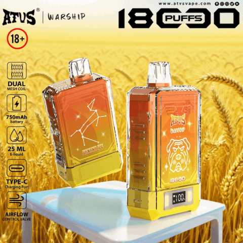 DE015 E-papierosy jednorazówka 18000 Puffs z wyświetlaczem LED i regulowanym przepływem powietrza, ładowany ATVS Vape