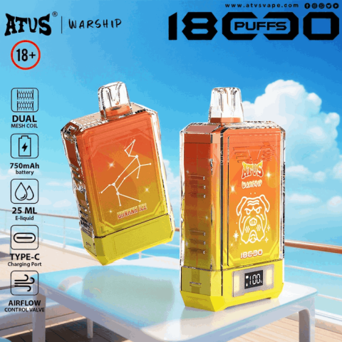 DE015 E-papierosy jednorazówka 18000 Puffs z wyświetlaczem LED i regulowanym przepływem powietrza, ładowany ATVS Vape