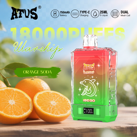 DE015 E-papierosy jednorazówka 18000 Puffs z wyświetlaczem LED i regulowanym przepływem powietrza, ładowany ATVS Vape