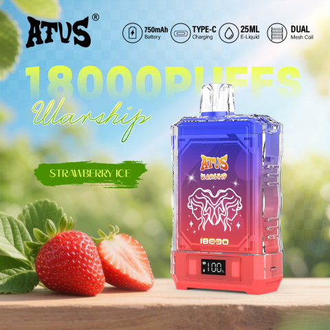 DE015 E-papierosy jednorazówka 18000 Puffs z wyświetlaczem LED i regulowanym przepływem powietrza, ładowany ATVS Vape