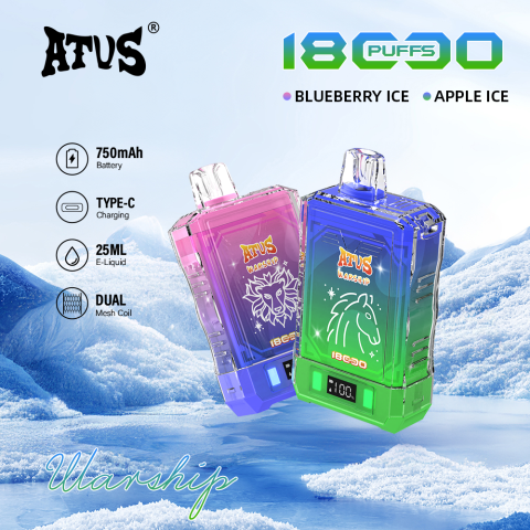 DE015 E-papierosy jednorazówka 18000 Puffs z wyświetlaczem LED i regulowanym przepływem powietrza, ładowany ATVS Vape