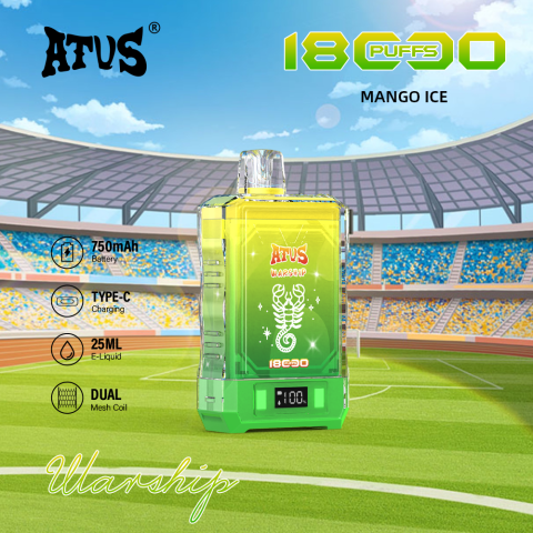 DE015 E-papierosy jednorazówka 18000 Puffs z wyświetlaczem LED i regulowanym przepływem powietrza, ładowany ATVS Vape