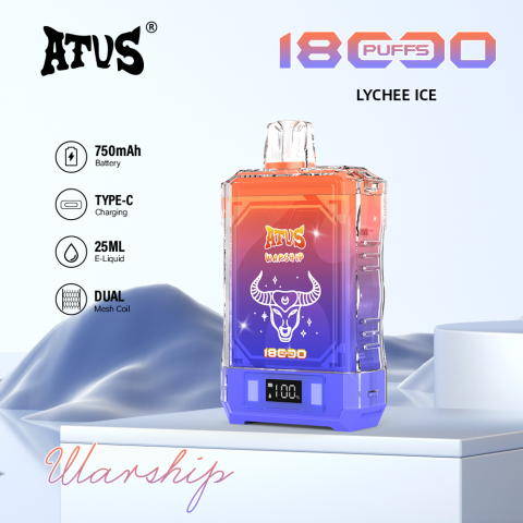 DE015 E-papierosy jednorazówka 18000 Puffs z wyświetlaczem LED i regulowanym przepływem powietrza, ładowany ATVS Vape