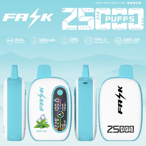 DE016 E-papierosy jednorazówka 25000 Puffs z wyświetlaczem LED i regulowanym przepływem powietrza, ładowalny ATVS Vape