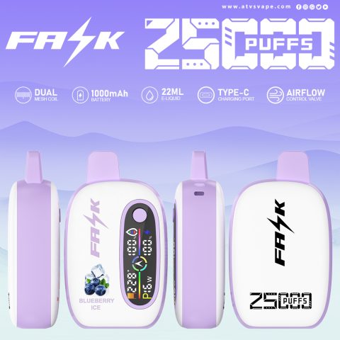 DE016 E-papierosy jednorazówka 25000 Puffs z wyświetlaczem LED i regulowanym przepływem powietrza, ładowalny ATVS Vape