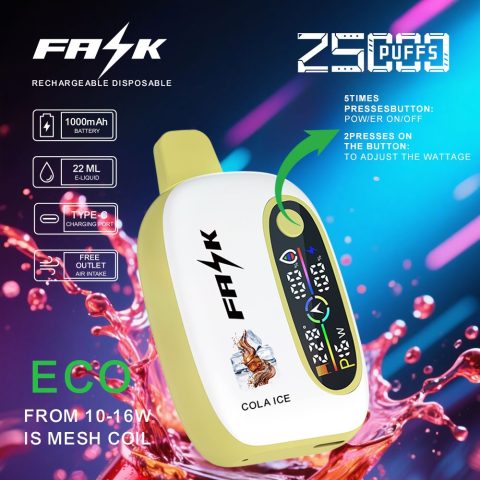 DE016 E-papierosy jednorazówka 25000 Puffs z wyświetlaczem LED i regulowanym przepływem powietrza, ładowalny ATVS Vape