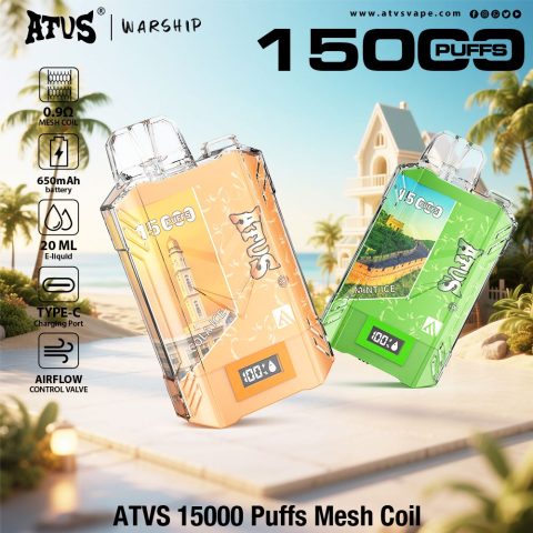 DE017 E-papierosy jednorazówka 15000 Puffs z wyświetlaczem LED i regulowanym przepływem powietrza, ładowany ATVS Vape