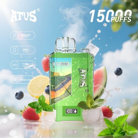 DE017 E-papierosy jednorazówka 15000 Puffs z wyświetlaczem LED i regulowanym przepływem powietrza, ładowany ATVS Vape