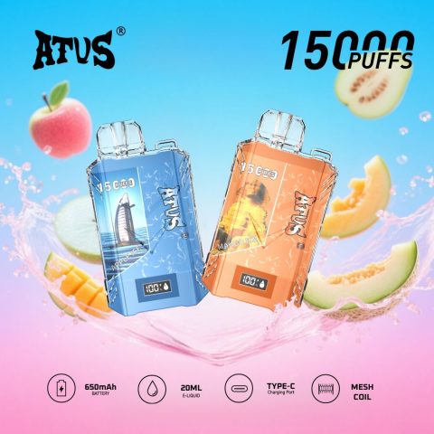 DE017 E-papierosy jednorazówka 15000 Puffs z wyświetlaczem LED i regulowanym przepływem powietrza, ładowany ATVS Vape