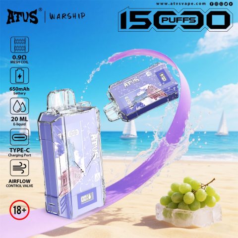 DE017 E-papierosy jednorazówka 15000 Puffs z wyświetlaczem LED i regulowanym przepływem powietrza, ładowany ATVS Vape