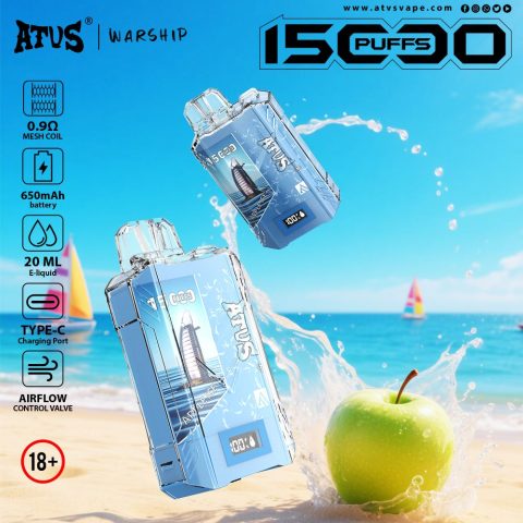 DE017 E-papierosy jednorazówka 15000 Puffs z wyświetlaczem LED i regulowanym przepływem powietrza, ładowany ATVS Vape