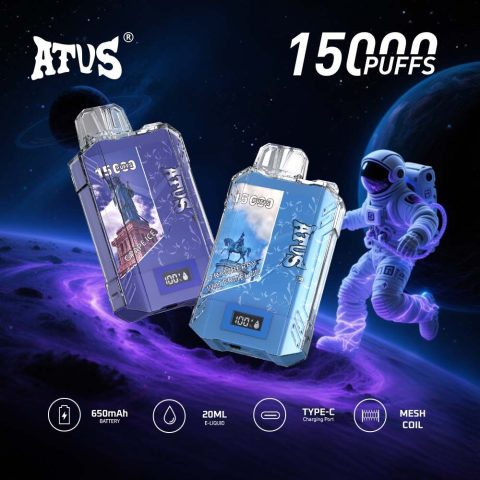 DE017 E-papierosy jednorazówka 15000 Puffs z wyświetlaczem LED i regulowanym przepływem powietrza, ładowany ATVS Vape