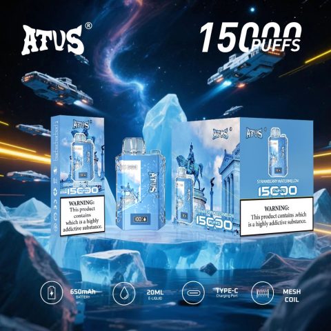 DE017 E-papierosy jednorazówka 15000 Puffs z wyświetlaczem LED i regulowanym przepływem powietrza, ładowany ATVS Vape