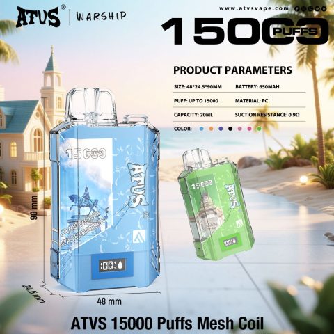 DE017 E-papierosy jednorazówka 15000 Puffs z wyświetlaczem LED i regulowanym przepływem powietrza, ładowany ATVS Vape