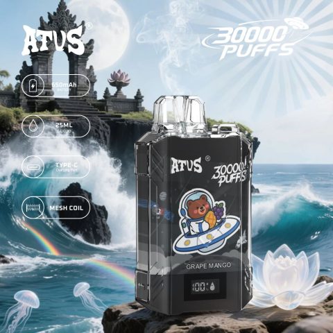 DE017 E-papierosy jednorazówka 30000 Puffs z wyświetlaczem LED i regulowanym przepływem powietrza, ładowany ATVS Vape