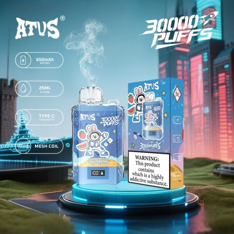 DE017 E-papierosy jednorazówka 30000 Puffs z wyświetlaczem LED i regulowanym przepływem powietrza, ładowany ATVS Vape