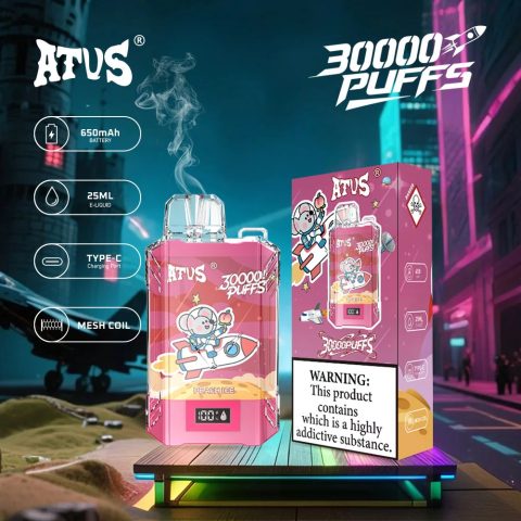 DE017 E-papierosy jednorazówka 30000 Puffs z wyświetlaczem LED i regulowanym przepływem powietrza, ładowany ATVS Vape