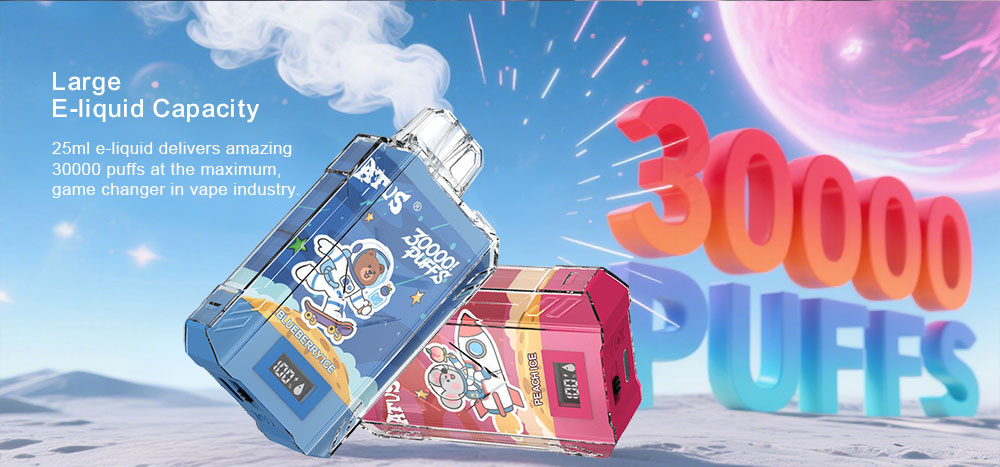 DE017 E-papierosy jednorazówka 30000 Puffs z wyświetlaczem LED i regulowanym przepływem powietrza, ładowany ATVS Vape