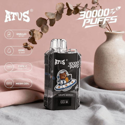 DE017 E-papierosy jednorazówka 30000 Puffs z wyświetlaczem LED i regulowanym przepływem powietrza, ładowany ATVS Vape