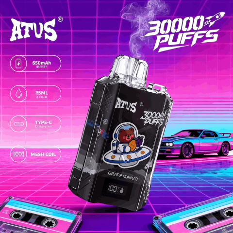 DE017 E-papierosy jednorazówka 30000 Puffs z wyświetlaczem LED i regulowanym przepływem powietrza, ładowany ATVS Vape