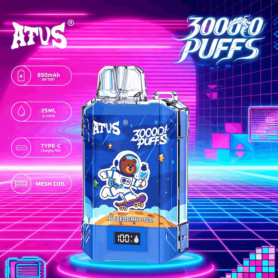 DE017 E-papierosy jednorazówka 30000 Puffs z wyświetlaczem LED i regulowanym przepływem powietrza, ładowany ATVS Vape