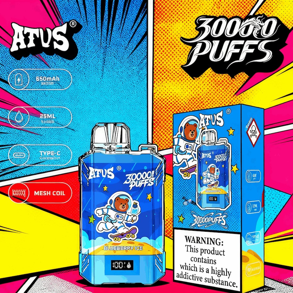 DE017 E-papierosy jednorazówka 30000 Puffs z wyświetlaczem LED i regulowanym przepływem powietrza, ładowany ATVS Vape