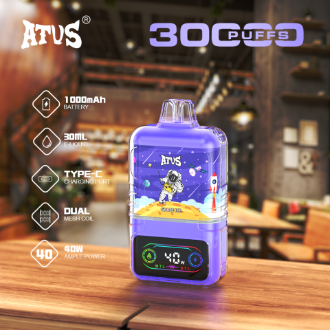DE021 E-papierosy jednorazówka 30000 Puffs z wyświetlaczem LED i regulowanym przepływem powietrza MTL DTL ATVS Vape