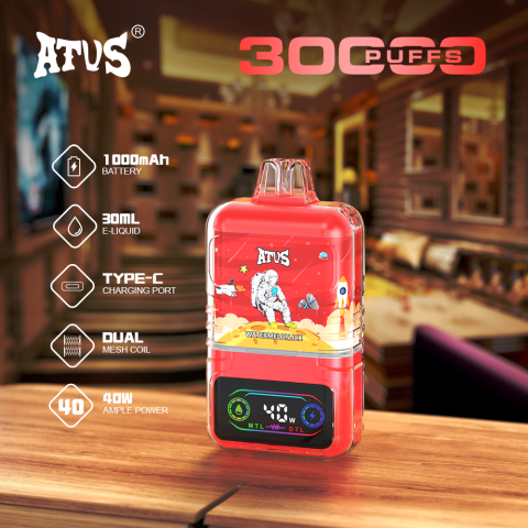 DE021 E-papierosy jednorazówka 30000 Puffs z wyświetlaczem LED i regulowanym przepływem powietrza MTL DTL ATVS Vape