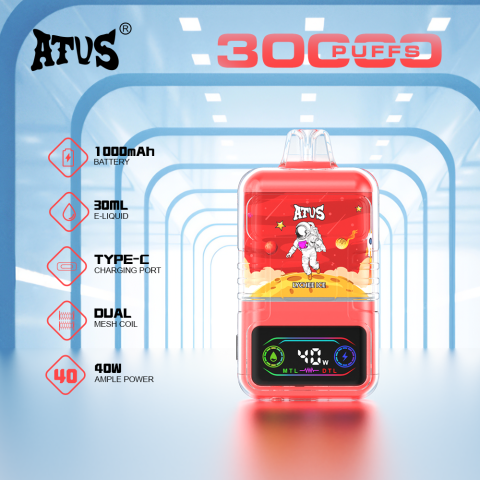 DE021 E-papierosy jednorazówka 30000 Puffs z wyświetlaczem LED i regulowanym przepływem powietrza MTL DTL ATVS Vape