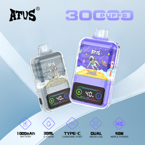 DE021 E-papierosy jednorazówka 30000 Puffs z wyświetlaczem LED i regulowanym przepływem powietrza MTL DTL ATVS Vape